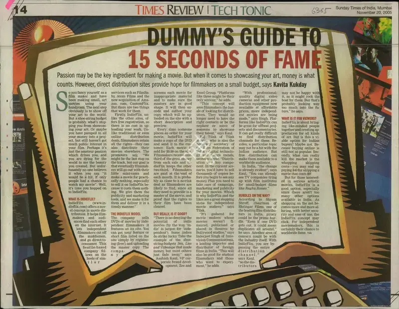 Kavita Kukday (Reporter), Dummy's Guide to 15 Seconds of fame, 2005, Newspaper Clipping