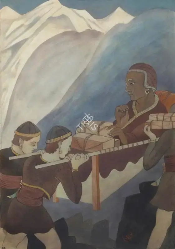 A.K. Haldar (Artist), Srijan (Atisa) Dipankara crossing over to Tibet, 1952, Painting