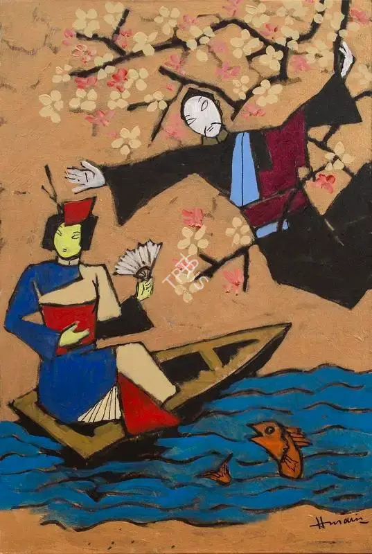 M.F. Husain (Artist), Cherry Blossoms as Chinese Philosopher Confucius Falls in Love, 1989, Painting