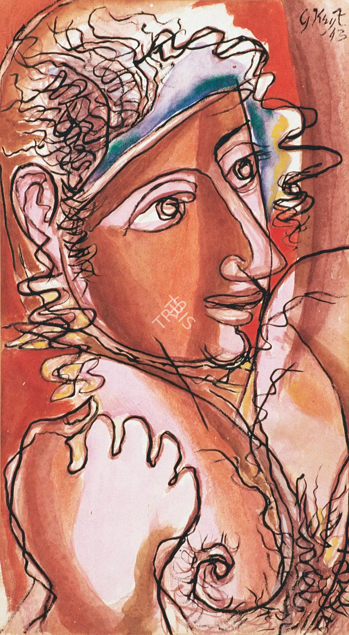 George Keyt (Artist), Sri Krishna Gives The Sign, 1943, Painting