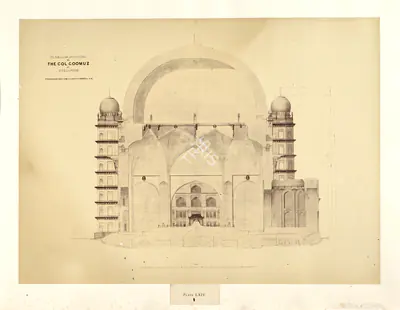 Unknown (Photographer), Plans and Sections of the Gol Goomuz at Beejapoor. Transverse section from south to north on A.B., Bijapur, 1850, Antiquarian Photograph