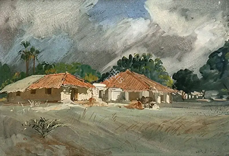 N.S. Bendre (Artist), A Farm in Santiniketan, 1946, Painting