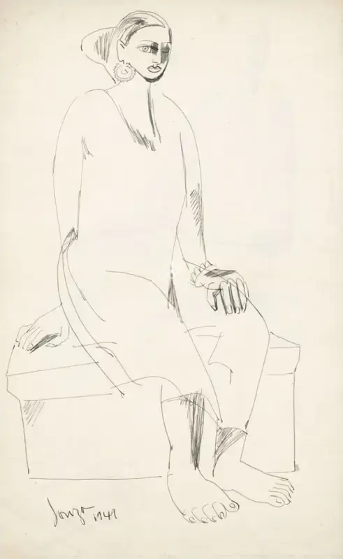 F.N. Souza (Artist), Untitled (Seated Woman), 1949, Painting
