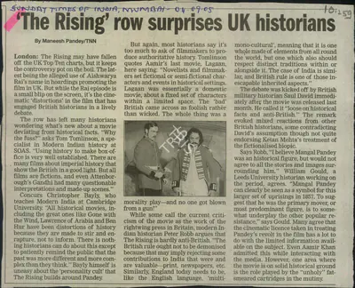 Maneesh Pandey (Reporter), The Rising'row Surprises UK Historians, 2005, Newspaper Clipping