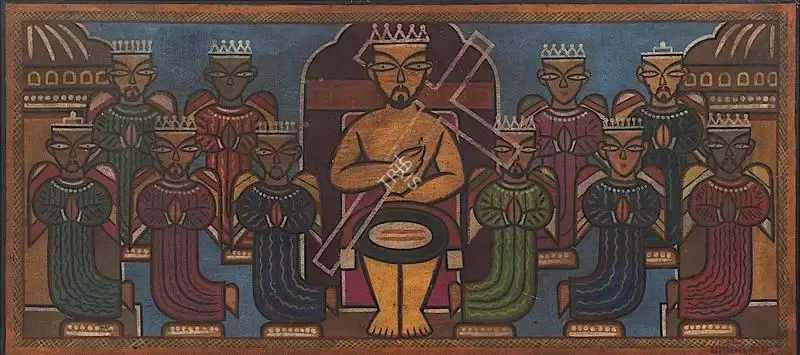Jamini Roy (Artist), Christ Carrying Cross on Path to Calvary, 1955, Painting