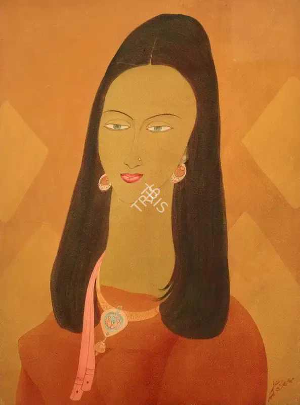 Chughtai, M.A.R. (Artist). Blue Eyes (Modern Girls series), c.1960s | Painting, Ch.NeY/20.03.24, 2024 · Christie's