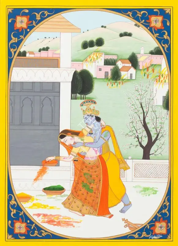 Rajeev&nbsp;Kumar (Artist), Untitled (Krishna and Radha playing Holi), Painting