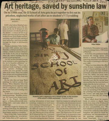 Jinal Shah (Reporter), Art Heritage, Saved by Sunshine law, 2007, Newspaper Clipping