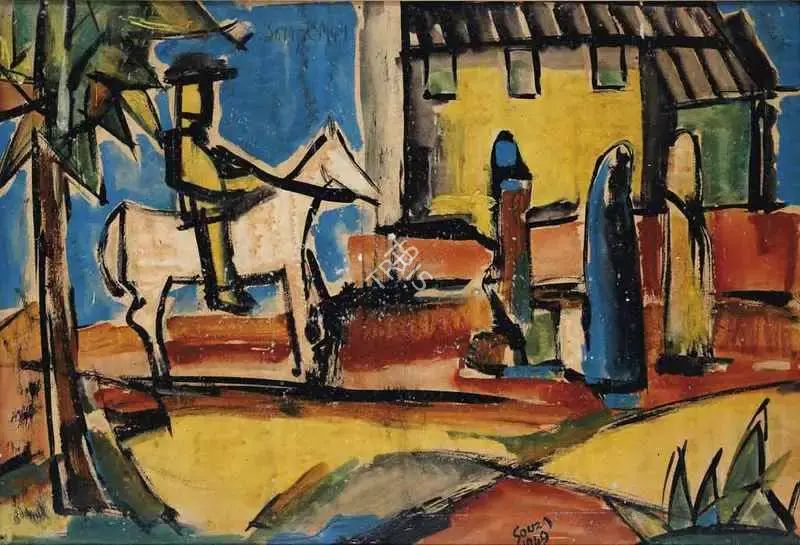 F.N. Souza (Artist), Untitled (Goan Scene), 1949, Painting