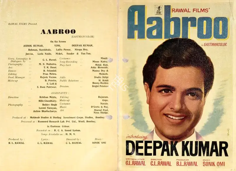 B.L. Rawal (Producer), Aabroo, 1968, Song-Synopsis Booklet