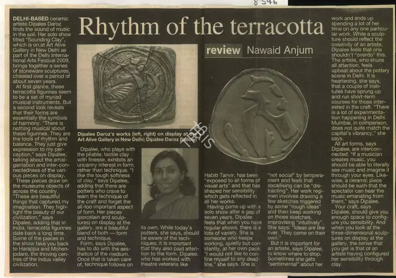 Nawaid Anjum (Reporter), Rhythm of the Terracotta, 2009, Newspaper Clipping