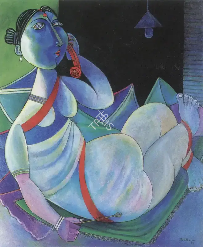 Paritosh Sen (Artist), Woman Telephoning, 1990, Painting