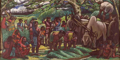 Chittaprosad (Artist), Village Scene at Harvesting, 1955, Painting