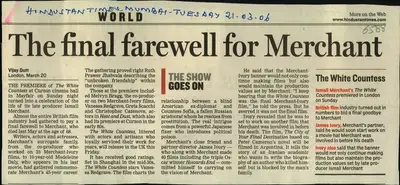 Vijay Dutt (Reporter), The Final Farewell for Merchant, 2006, Newspaper Clipping