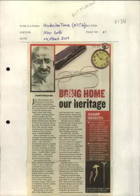 Damini Purkayastha (Reporter), Bring Home our Heritage, 2009, Newspaper Clipping