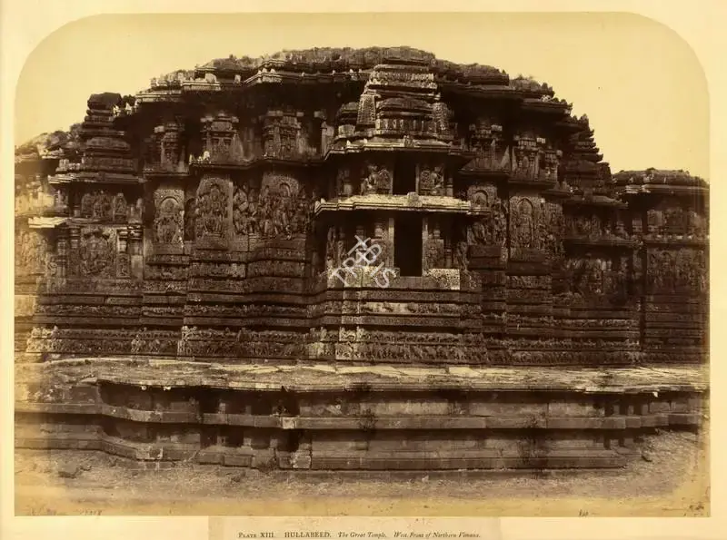 William Henry Pigou (Photographer), Hullabeed. The Great Temple. West Front of Northern Vimana, Antiquarian Photograph