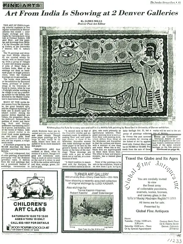 James Mills (Writer), Art-From India is Showing At 2 Denver Galleries, Newspaper Clipping