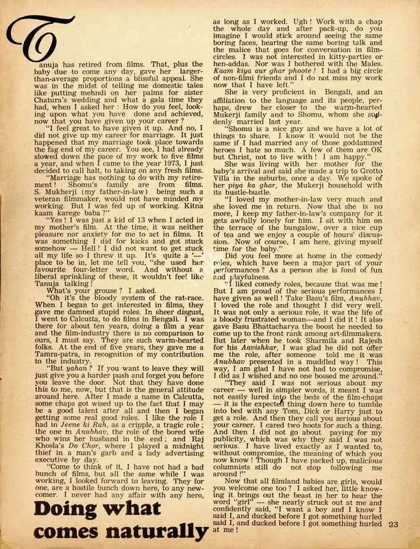 Doing what comes naturally, 1974, Conversation
