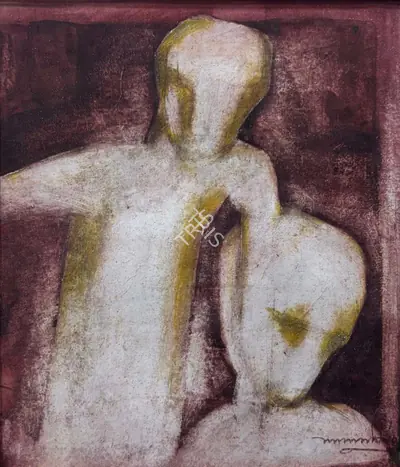 Lalu Prasad Shaw (Artist), Untitled (Two Figures), Painting