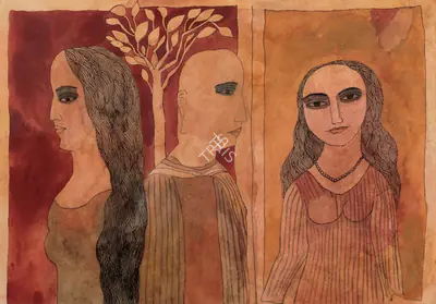 Badri Narayan (Artist), The Monk And The Sisters, 2004, Painting