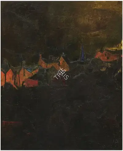 S.H. Raza (Artist), Village, 1955, Painting