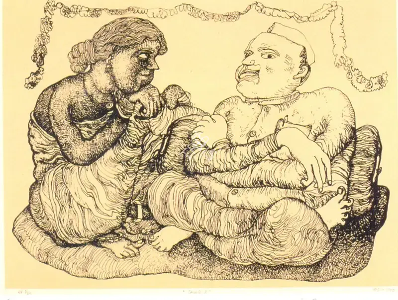 Jogen Chowdhury (Artist), Couple I, 1982, Painting