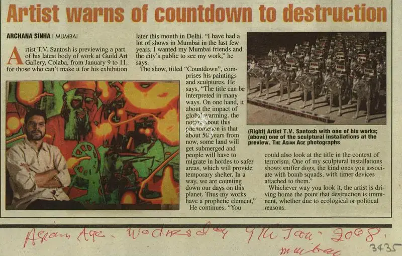 Archana Sinha (Reporter), Artists Warns of Countdown to Destruction, 2008, Newspaper Clipping