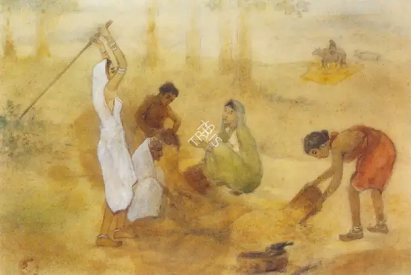 Mukul Dey (Artist), Threshing, Painting