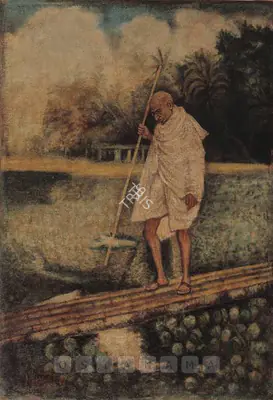 Kamal Roy (Artist), Gandhi In Noakhali, 1949, Painting