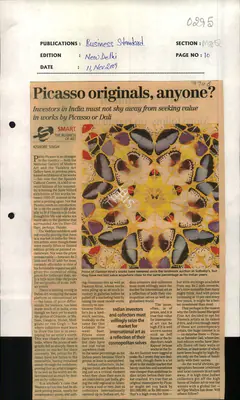 Kishore Singh (Reporter), Picasso Originals, Anyone, 2009, Newspaper Clipping