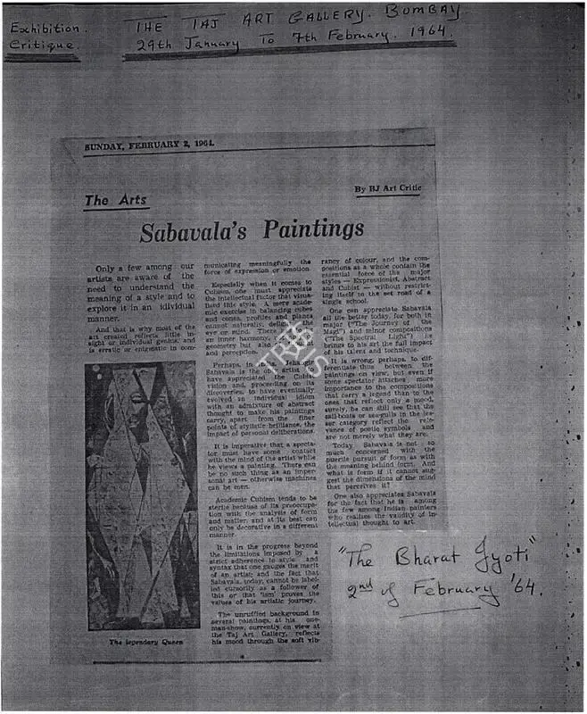 Sabavala's paintings, 1964, Newspaper Clipping