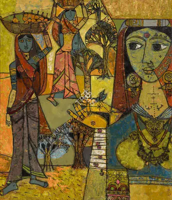 Jyoti Bhatt (Artist), Women From Saurashtra, 1958, Painting