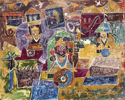 Shanti Dave (Artist), Rath Yatra, 1955, Painting
