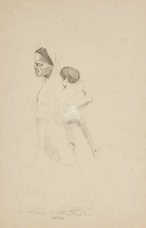 Sudhir Patwardhan (Artist), Mother and Child, 1984, Drawing