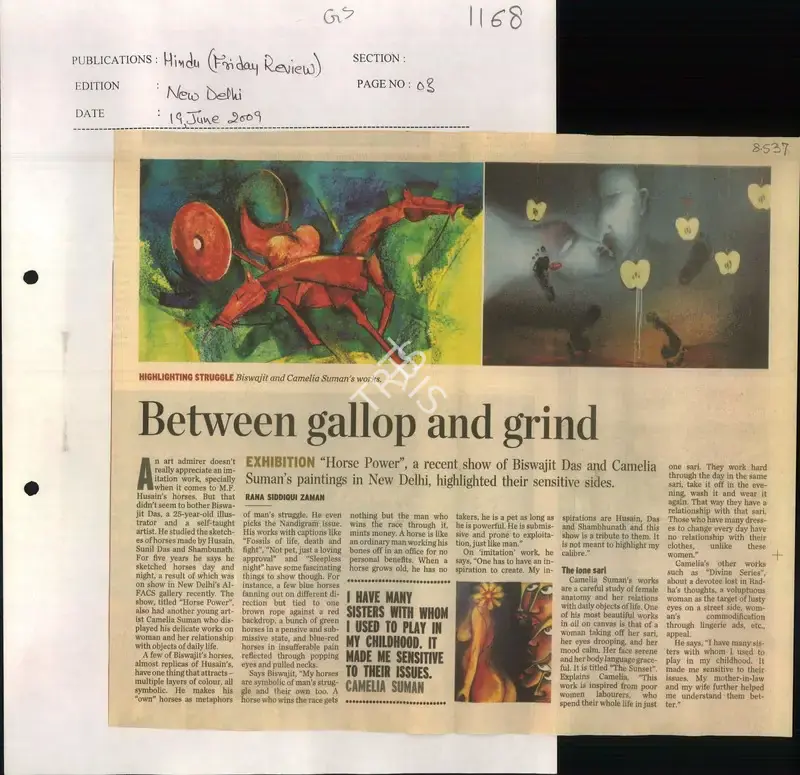 Rana Siddiqui Zaman (Reporter), Between Gallop and Grind, 2009, Newspaper Clipping