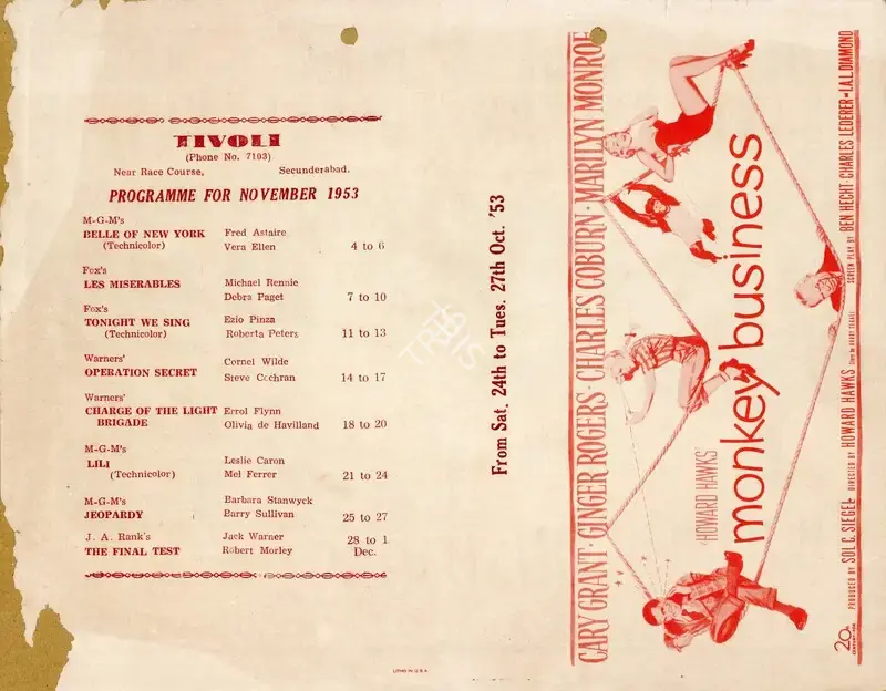 Howard Hawks (Director), Monkey Business, 1952, Handbill