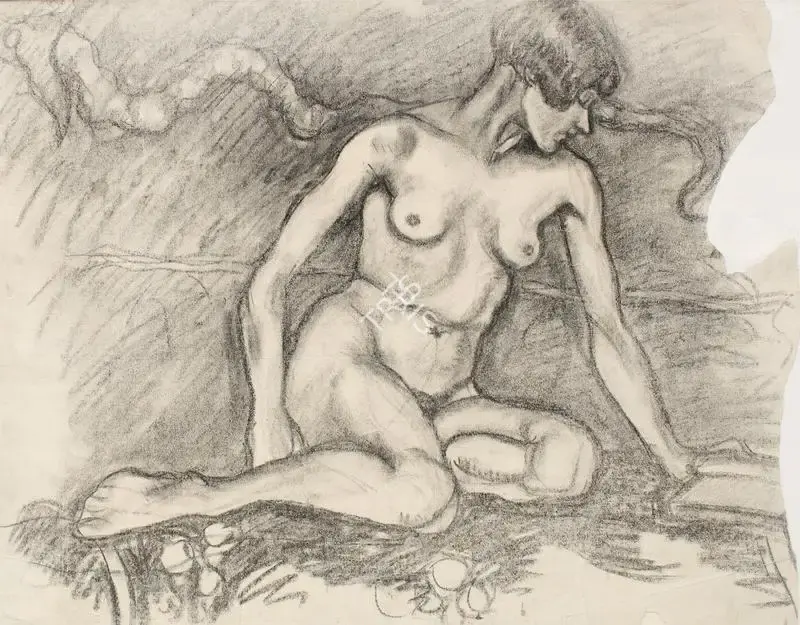 Amrita Sher-Gil (Artist), Nude Study of Sister, 1935, Drawing