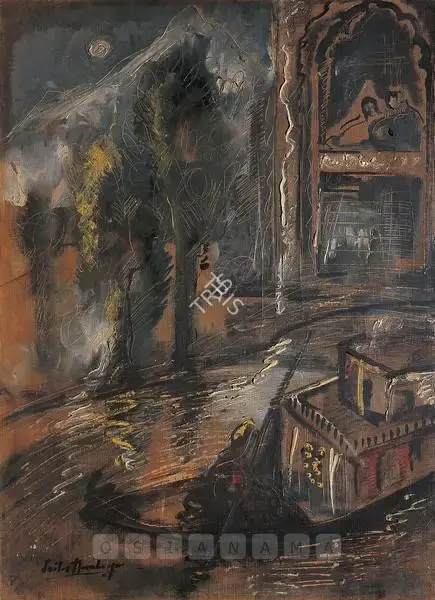 Mookherjea, Sailoz (Artist). Night At Jhelum, 1958-1959 | Painting, He.Del/28.11.99, 1959