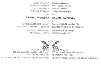Akbar Padamsee (Artist), Mirror Images, 1994, Solo Exhibition Invitation
