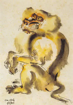 Ramkinkar Baij (Artist), A Monkey, 1945, Painting
