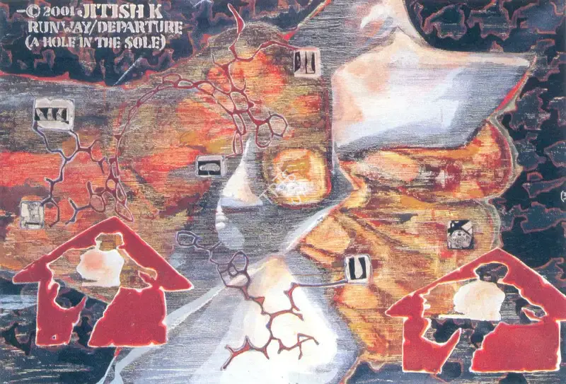 Jitish Kallat (Artist), Runway/Departure (A Hole in the Sale), 2001, Painting