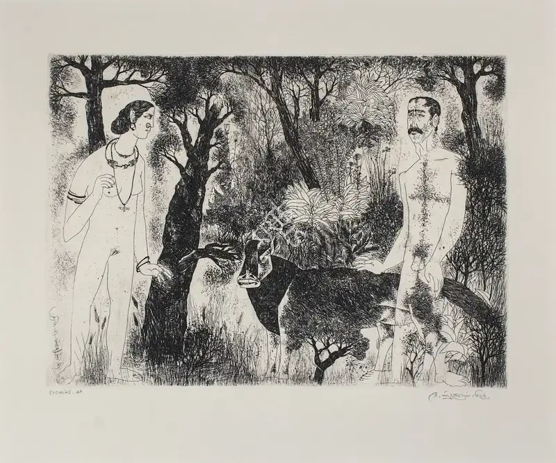 K. Laxma Goud (Artist), Forest series, 1976, Graphic Art