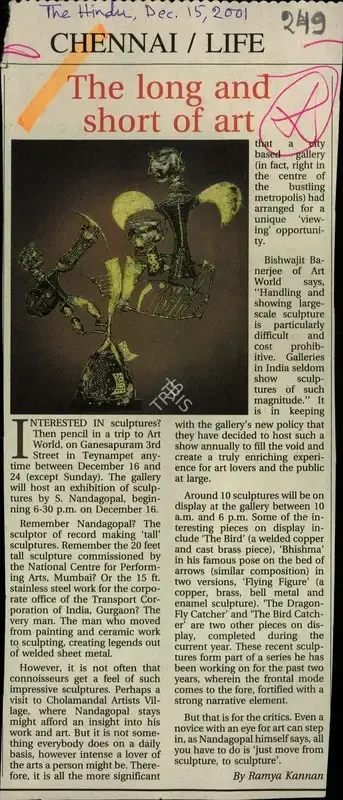 Ramaya Kannan (Reporter), The Long and Short Art, 2001, Newspaper Clipping