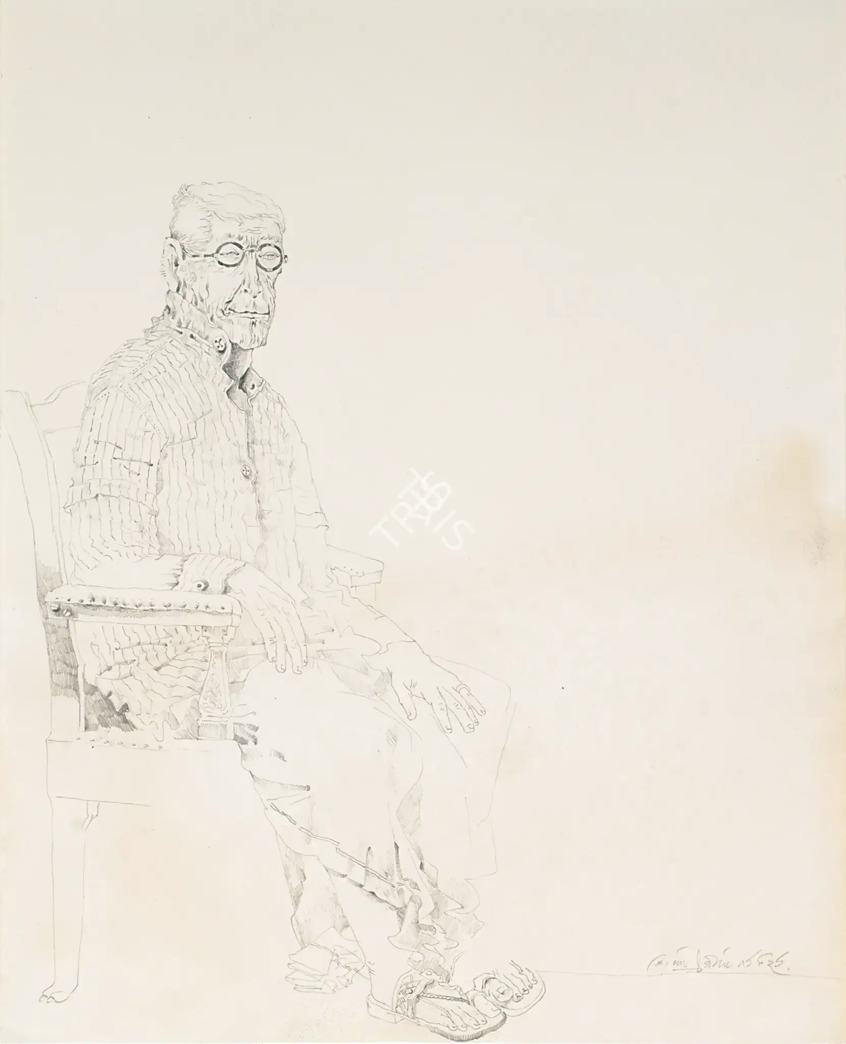 K. Laxma Goud (Artist), Man on Chair, 1978, Drawing