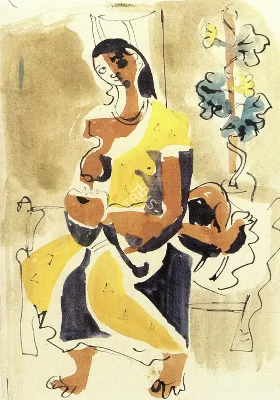 K.G. Subramanyan (Artist), Mother and Child, 1953, Painting