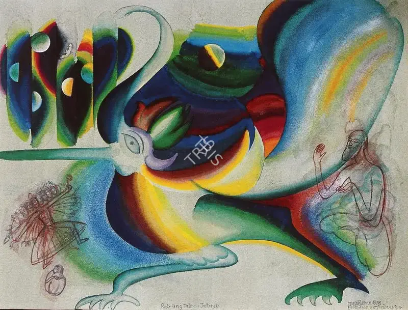 G.M. Sheikh (Artist), Retelling Tales: Jatayu, 1988, Painting