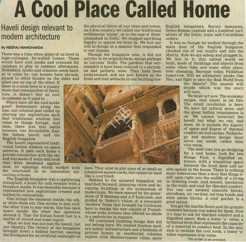 Neeraj Manchanda (Reporter), A Cool Place Called Home, 2005, Newspaper Clipping