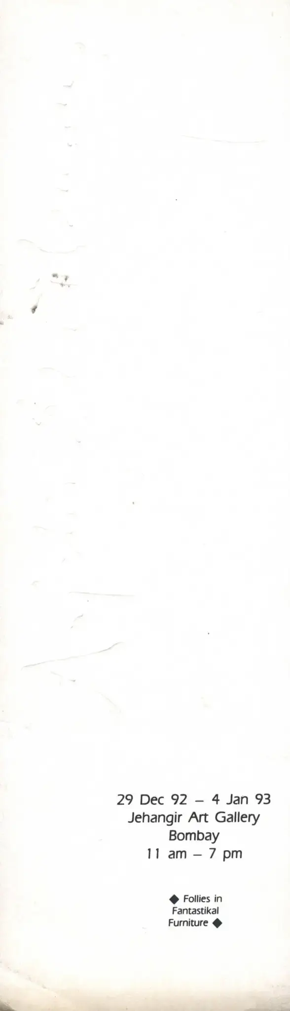 Anjolie Ela Menon (Artist), Follies in Fantastikal Furniture, 1992, Solo Exhibition Invitation