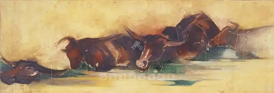Krishen Khanna (Artist), Buffalos, 1969, Painting