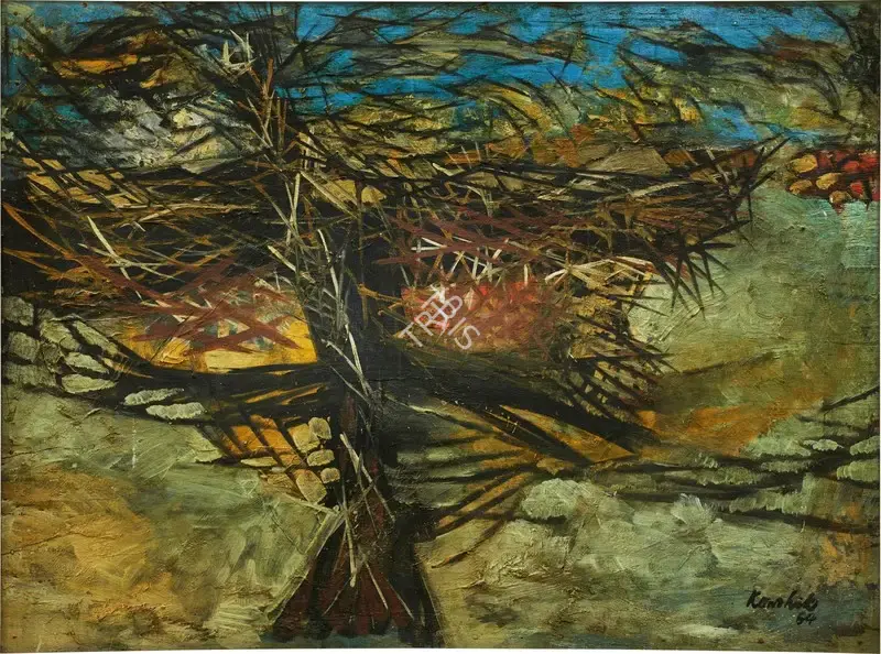 Dinkar Kowshik (Artist), Eagle in Space, 1964, Painting